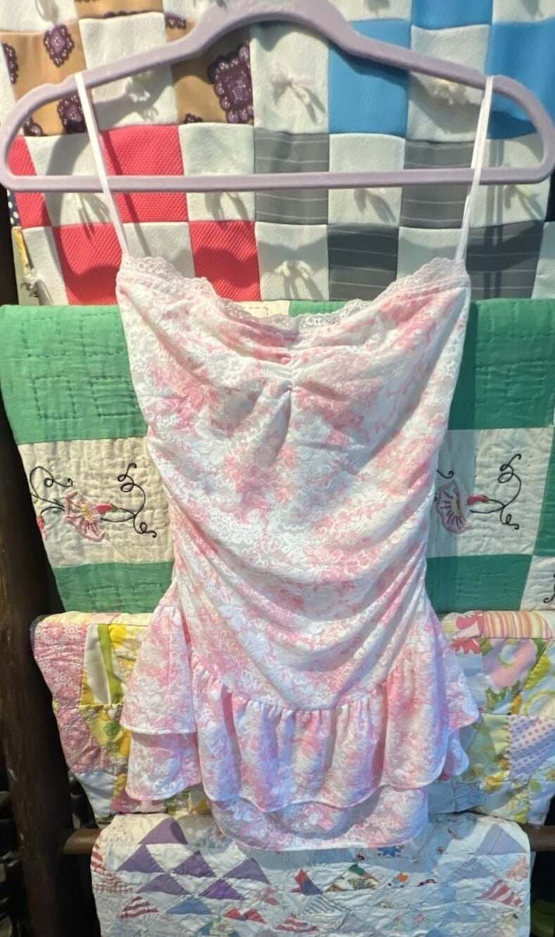 NWT PINK Victoria's Secret x LoveShackFancy Pink Lace Strapless Mini Dress Size